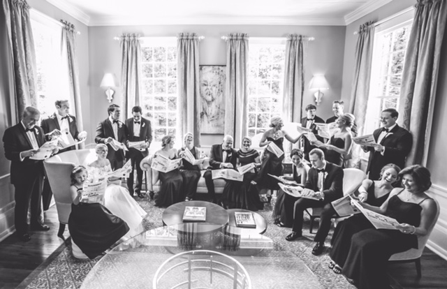 wedding newspaper and wedding party